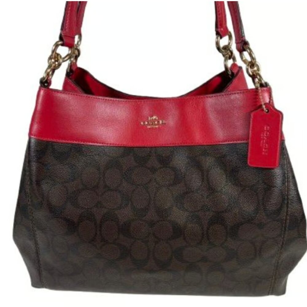 Coach Red Signature Lexy Brown Shoulder Bag Purse Leather Valentine